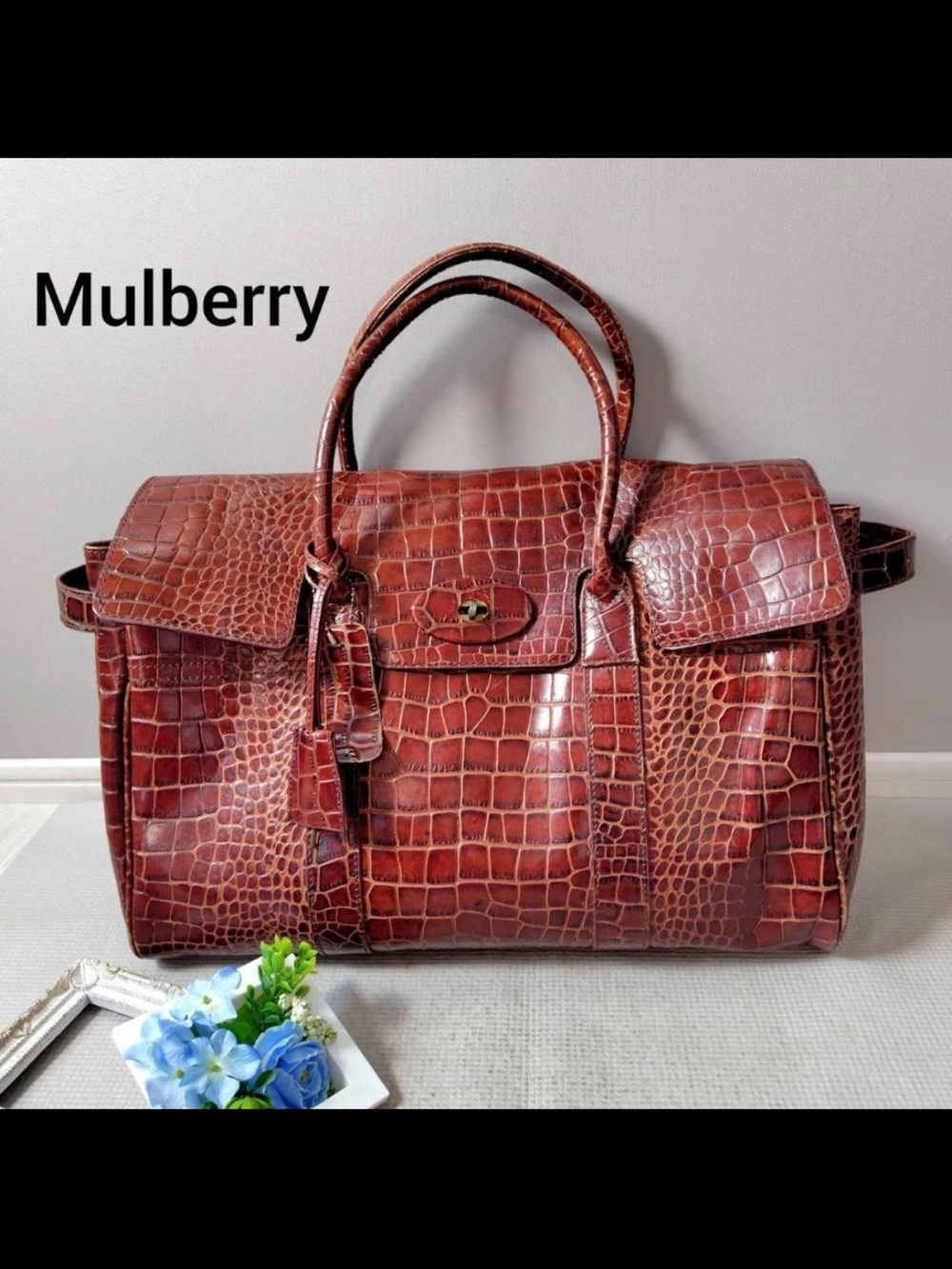 Mulberry Brown Croc-Embossed Leather Travel Holdall